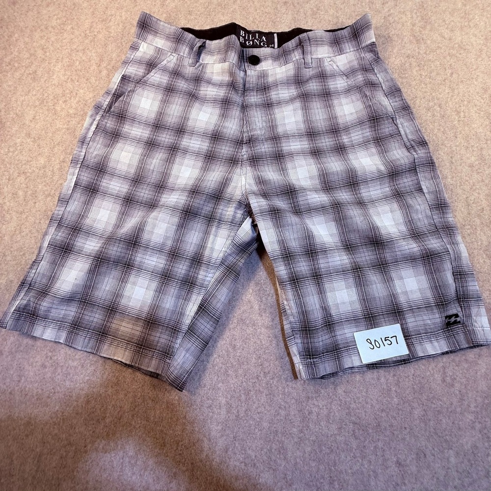 Billabong Mens Plaid Hybrid Walk Shorts Grey White Double Standard Size 34
